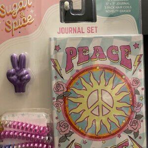 Sugar & Spice Journal Set (Peace and Love) Novelty pen,2 Scrunchies